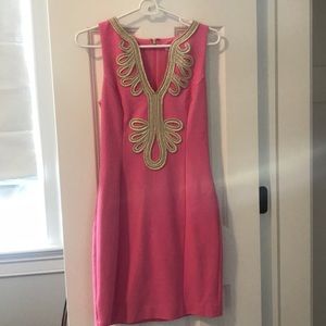 Pink lilly Pulitzer dress with gold detailing
